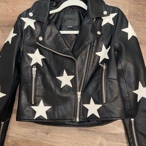 Blank NYC Black Leather Jacket with White Stars